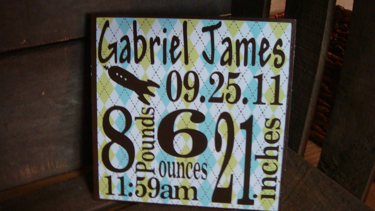 Personalized Birth Announcement Block-Boy- click for more color options