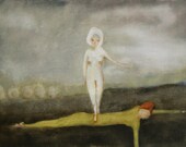 Landscape giclee print wall art.  portrait painting print. gray green white winter art - All That Remains