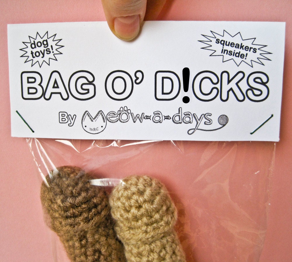 DOG TOYS plush squeaker dog toy bag of dicks penis squeak mature stuffed original funny weird durable crochet crocheted