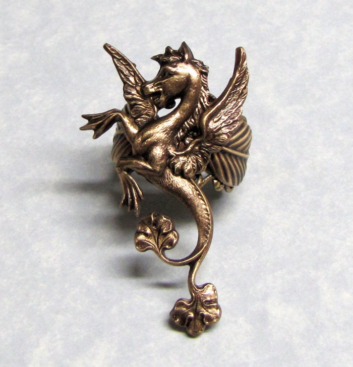 Fairy Tale Water Dragon Leaf ring ' left facing '