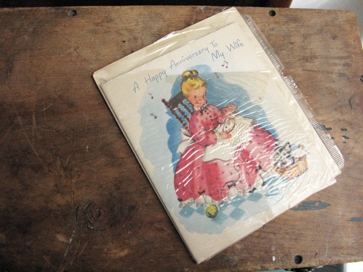 vintage unused card - happy anniversary to my wife