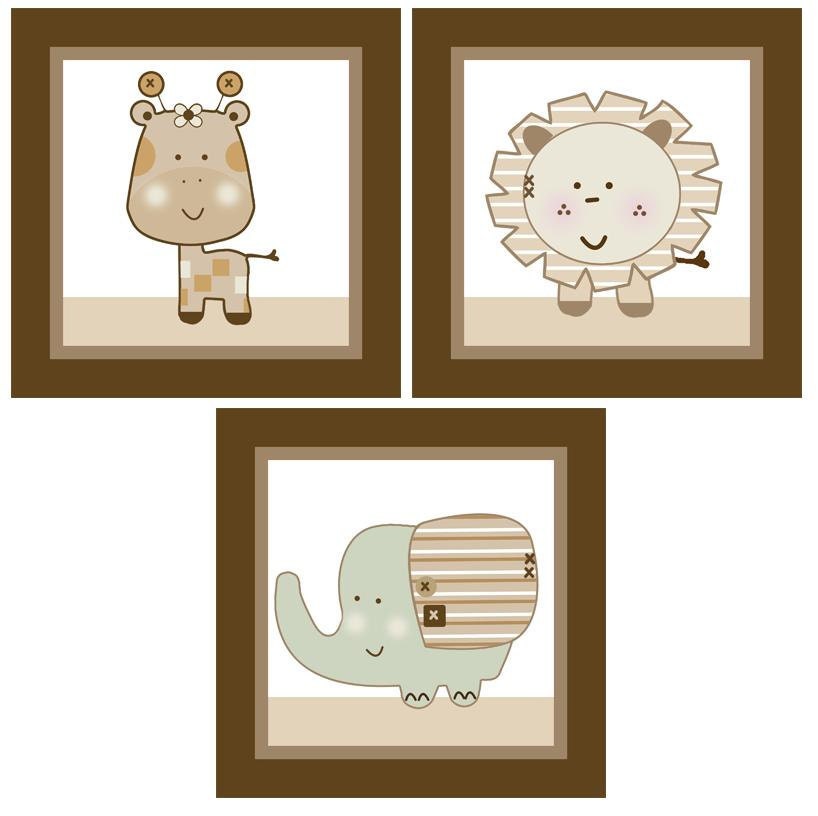 Set of 3 (Sleepy Safari/Jungle Animals) Wood Plaques 6.5 x 6.5 inches each