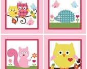 Set of 4 (Happy Tree Owls/Animals) 6 x 6 inch Wood Plaques So Cute