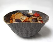 Grey Cable-knit Ceramic serving bowl- 16K gold edge