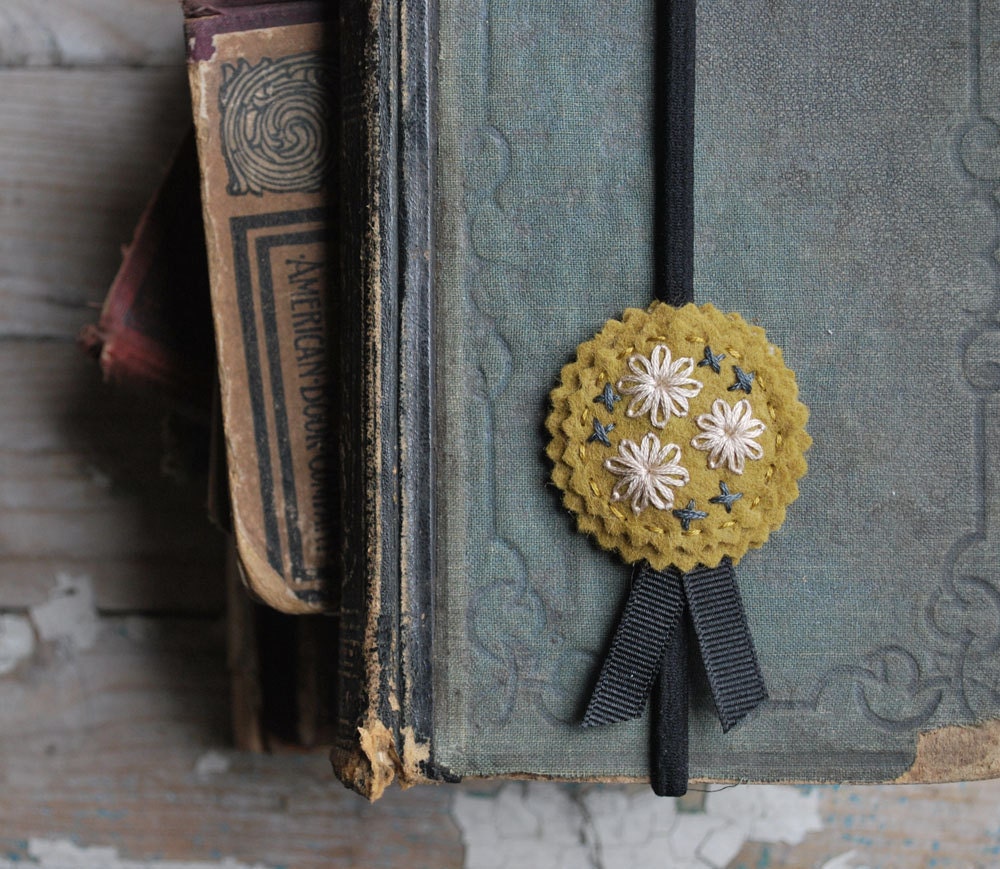 Hand Embroidered Headband in Wool Felt with Stitching by love maude