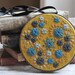 Hand Embroidered Wool Felt Hoop Art in Her Random Wanderings pattern mustard yellow turquoise pewter grey