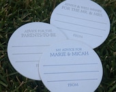200 CUSTOM Advice Coasters, modern design (Letterpress printed, 3.5 inches circle), perfect for weddings