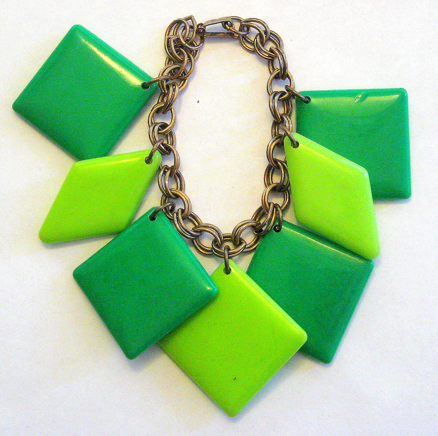 RESERVED------Vintage Green Lucite Charm Bracelet----RESERVED