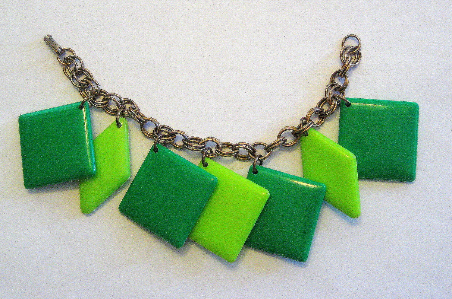 RESERVED------Vintage Green Lucite Charm Bracelet----RESERVED