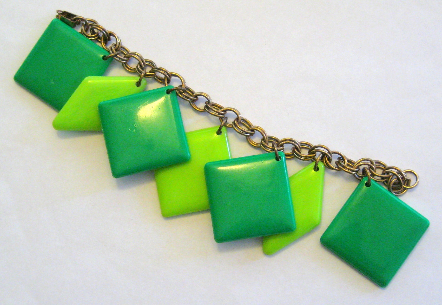 RESERVED------Vintage Green Lucite Charm Bracelet----RESERVED