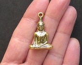 2 Buddha Charms Antique Tibetan Gold Tone Absolutely Stunning 3D - GC041