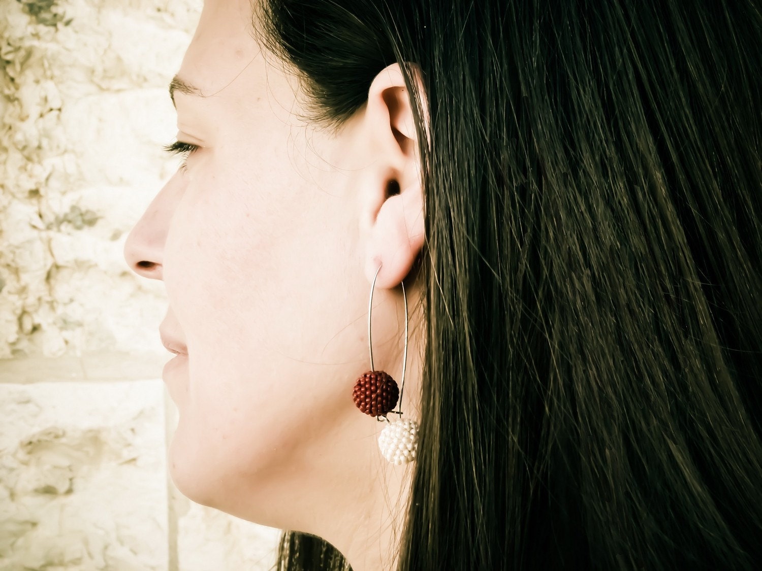 White brown chocolate beaded beads long dangle earrings. Mothers day gift idea