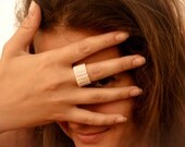White band bead woven custom ring. Bridesmaid gift idea. Rustic weddings. tbteam