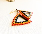 Africa. Tribal geometric shape red yellow black  earrings. African spirit summer fashion jewelry