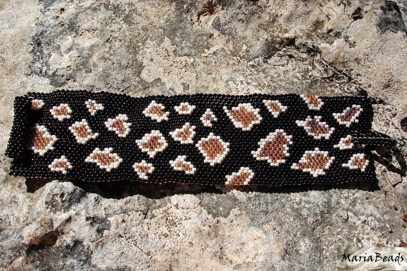 Beadwork Snake Skin cuff / bracelet, Beadwoven seed beads texture fashion jewelry.