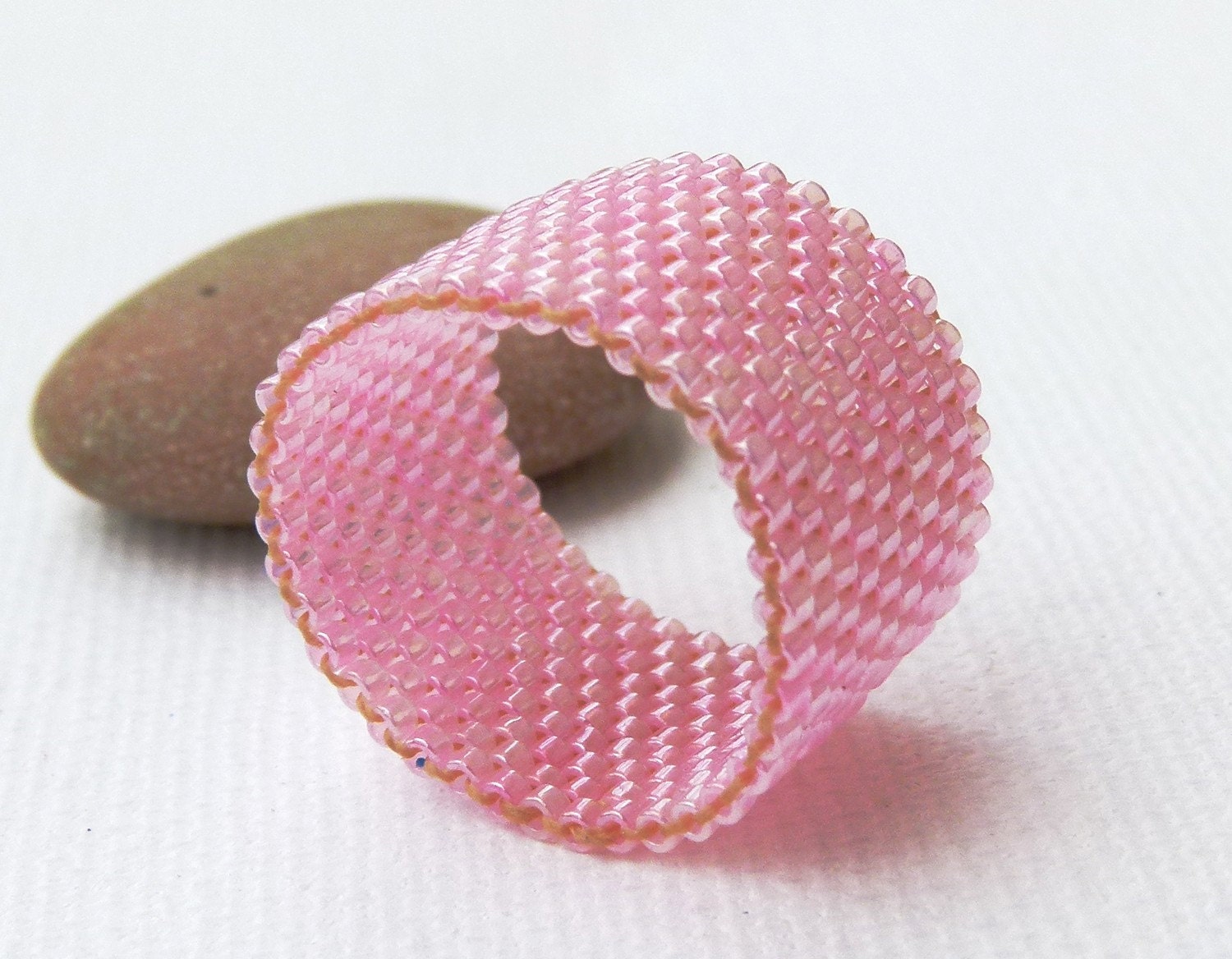 SUMMER SALE Pink rose peyote band ring. Summer Spring Pastel Fashion Jewelry