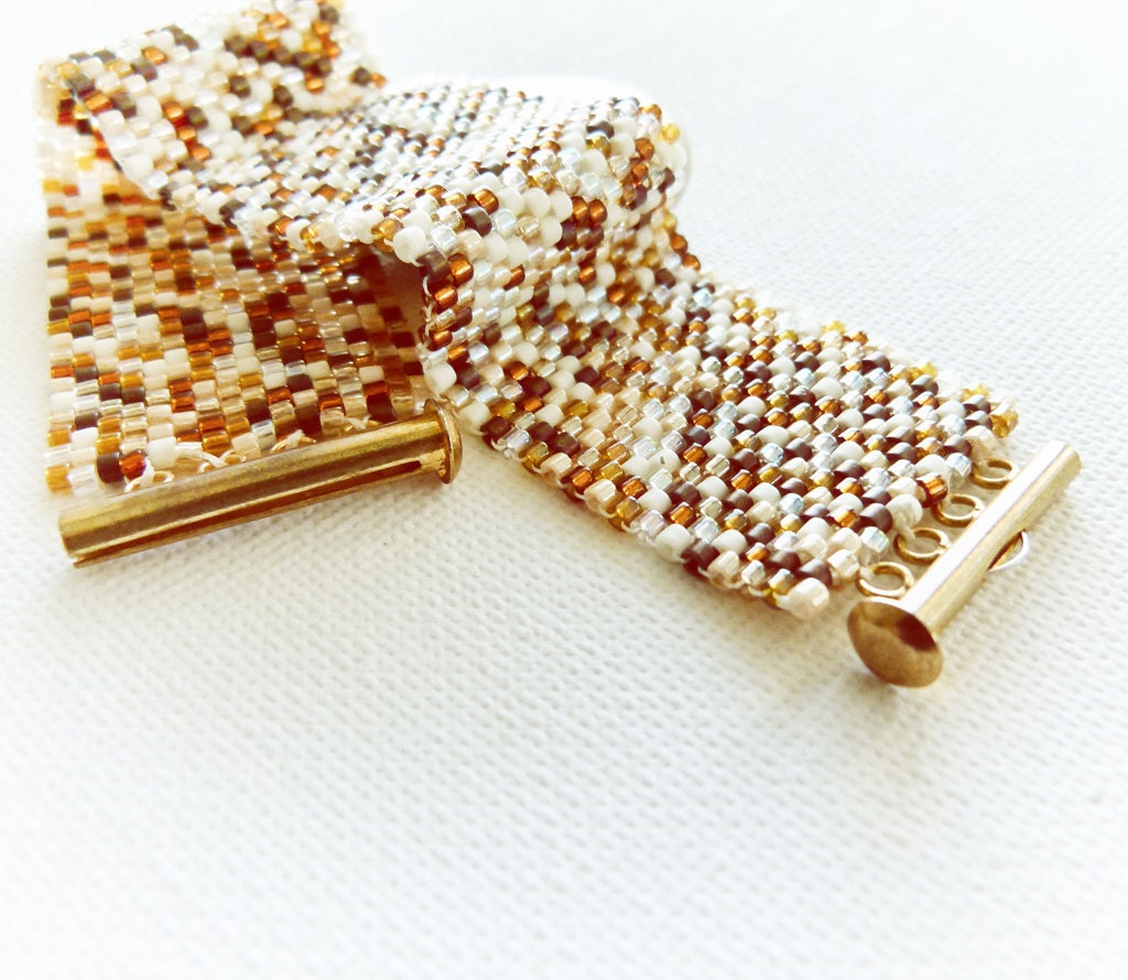 Leopard. Safari style delica beadwork cuff/ bracelet.  African earth toned trended jewelry.
