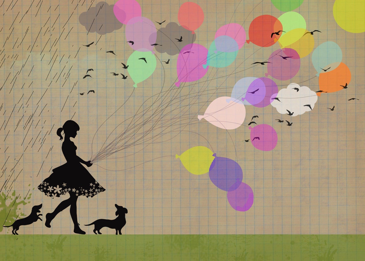 girl with balloons-art print