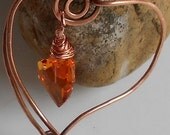 Copper Heart Pin with Red-Orange Heart Crystal