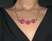 Pink Beaded Necklace on Silver Chain