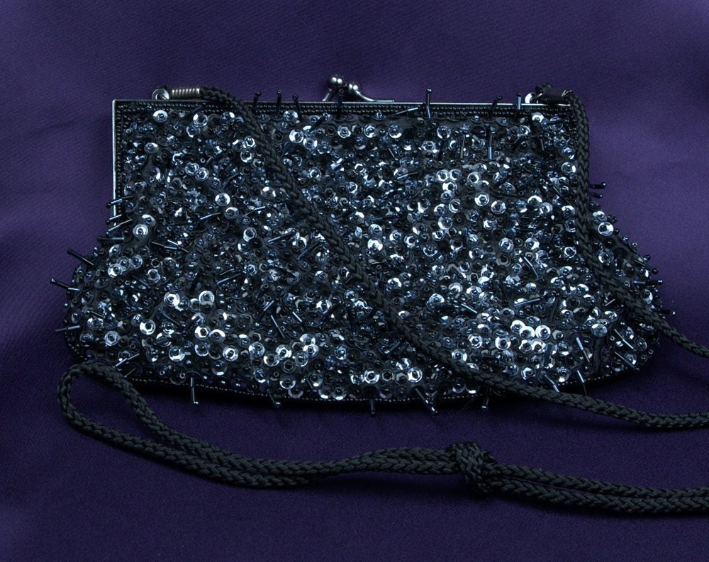 Vintage Black Beaded Evening Purse - Lancome