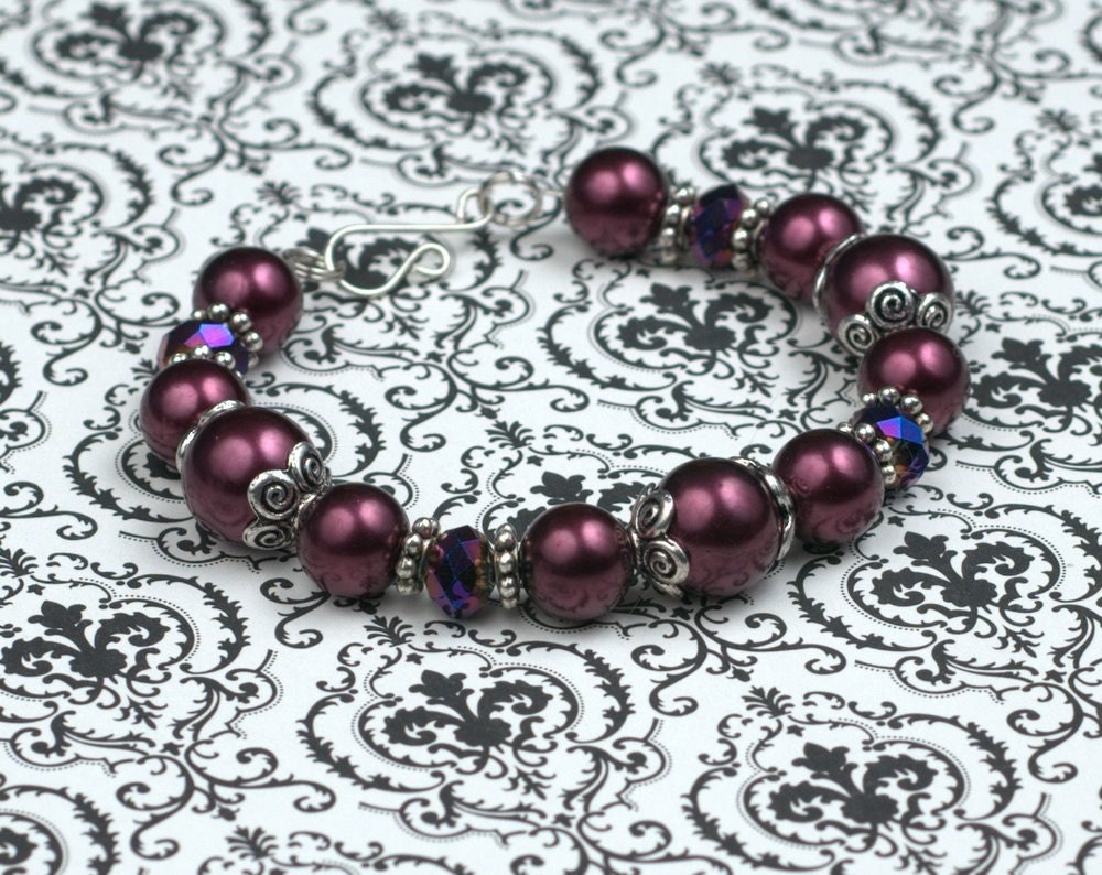 Bracelet, Burgundy Pearl and Crystal