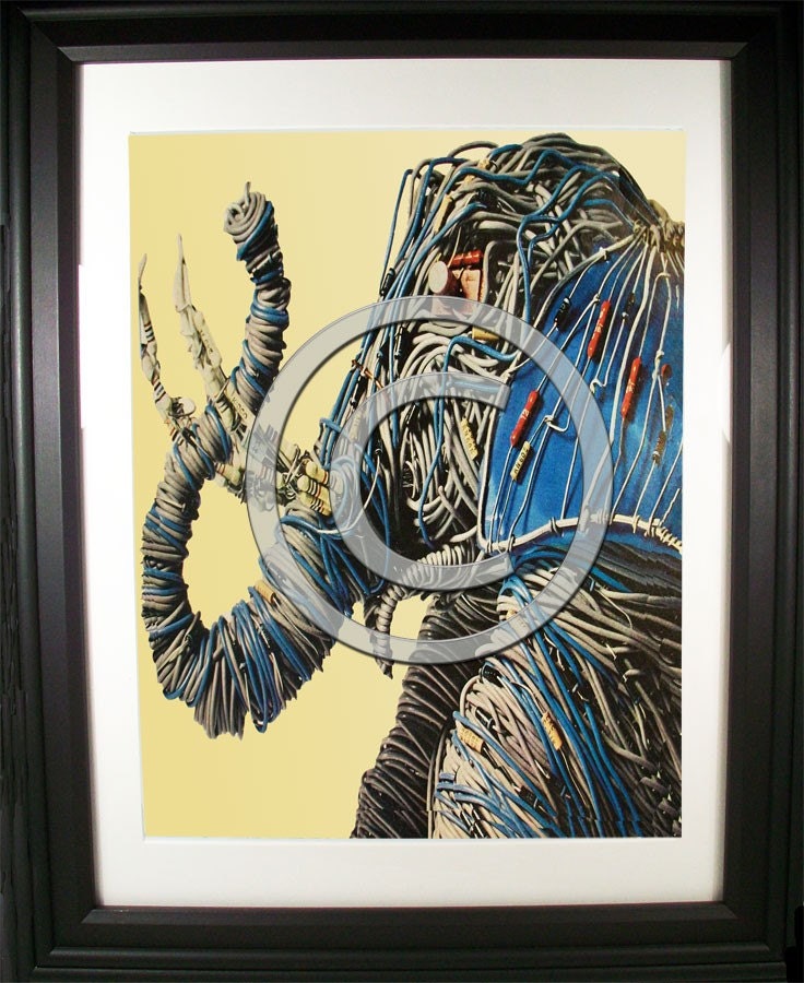 Elephant Fashioned from Computer Parts. Signed Photo Print.