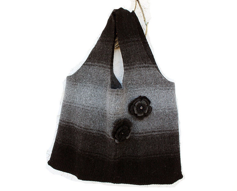 Knitted Felted Gray Wool Handbag Tote