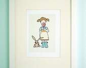 Childrens Art Print - Nursery Art Print - GIRLS Kids Room Decor - Lollipop Girl - 5x7
