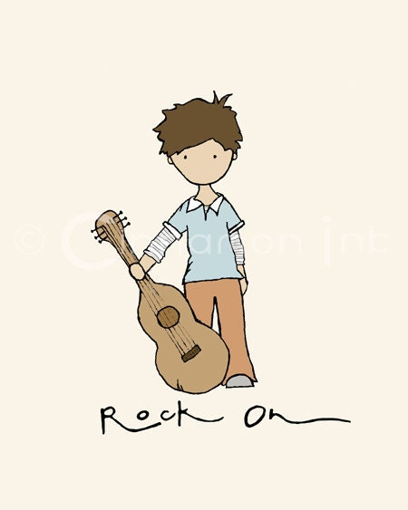 Childrens Art Print - Nursery Art Print - BOYS Kids Room Decor - Rock On - 8x10