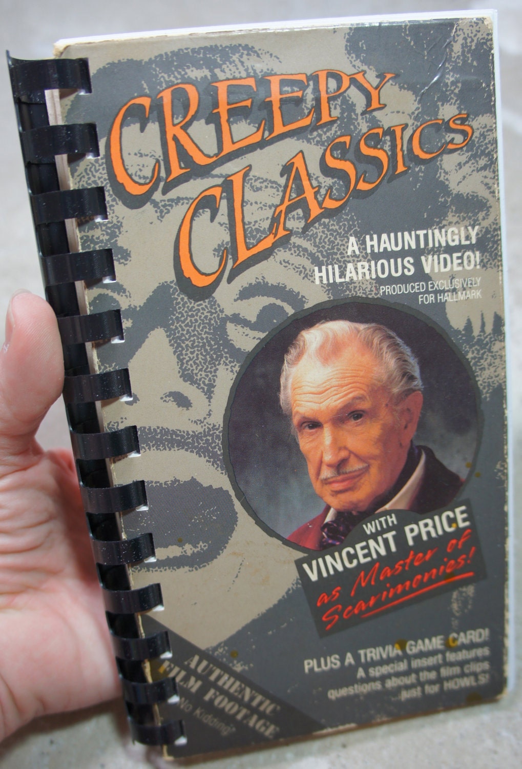 vintage 80's RARE VINCENT PRICE 'creepy classics' recycled vhs notebook