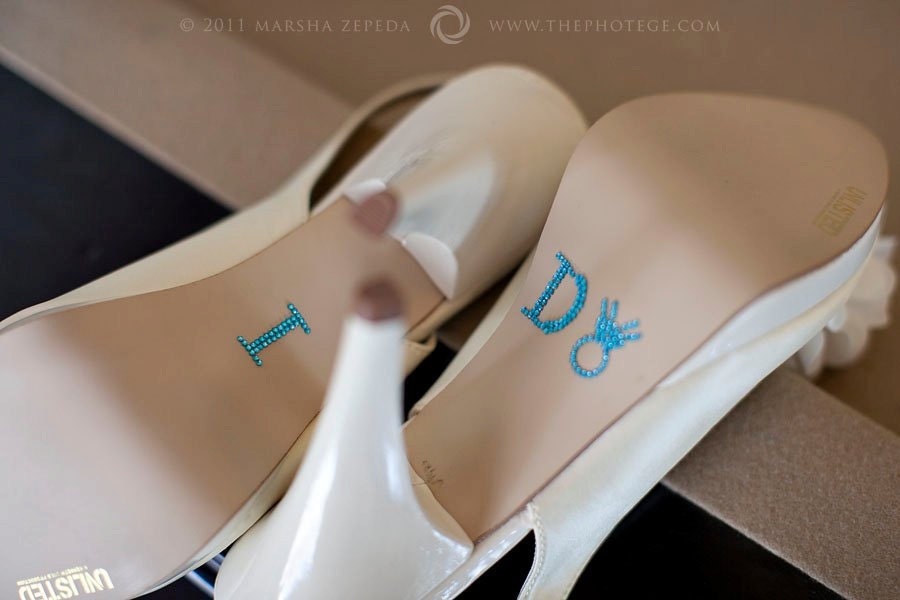 Wedding I DO Crystal Shoe Stickers in Blue with Diamond Wedding Ring for your Bridal Shoes