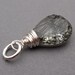Sterling Silver Wire Wrapped Black Rutilated Quartz Gemstone Briolette Dangle Focal Pendant with Sterling Silver Jump Ring