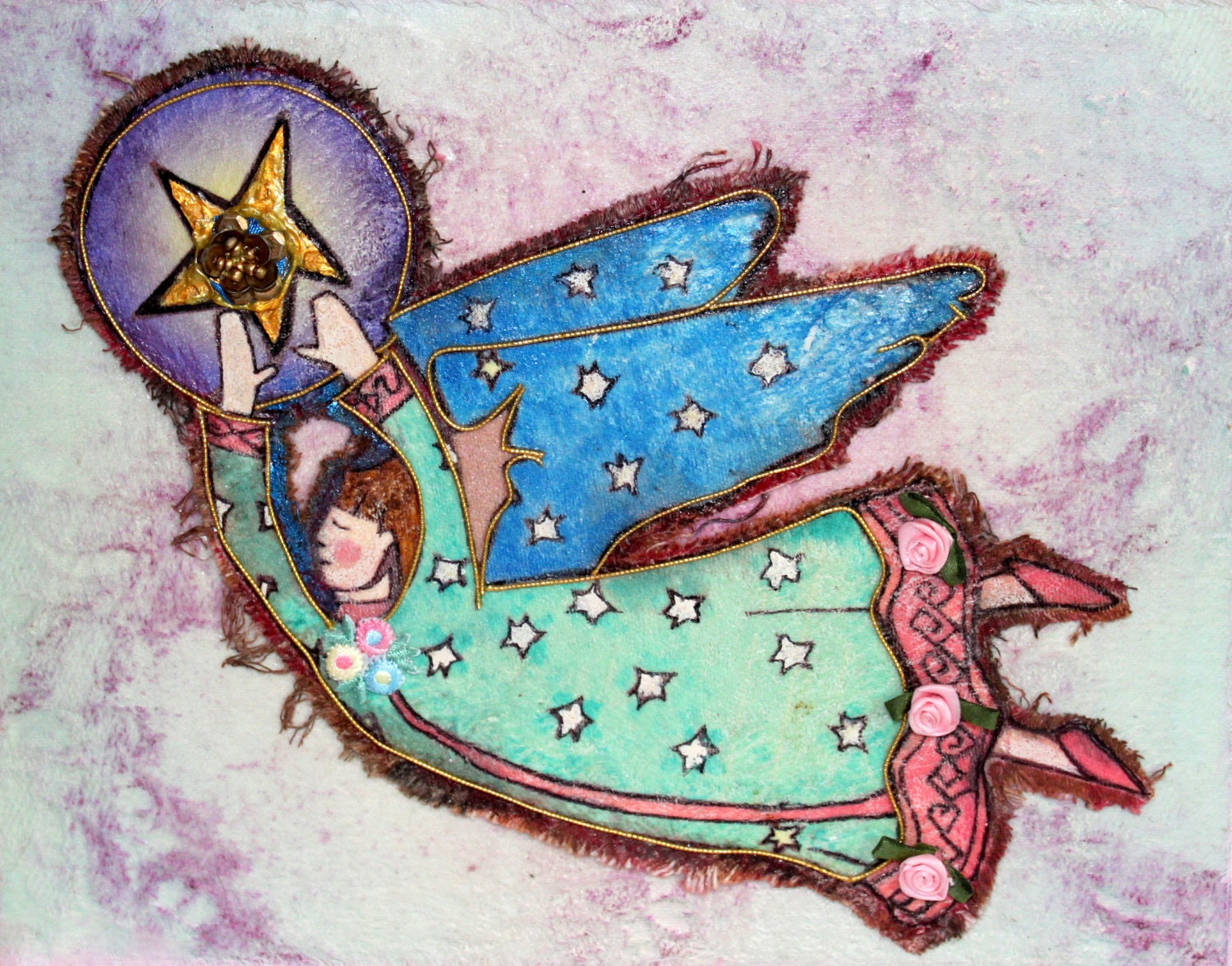 childrens angel wall art - unique - mixed media collage