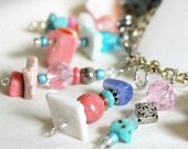 sea shell bracelet with stones,  pink blue -