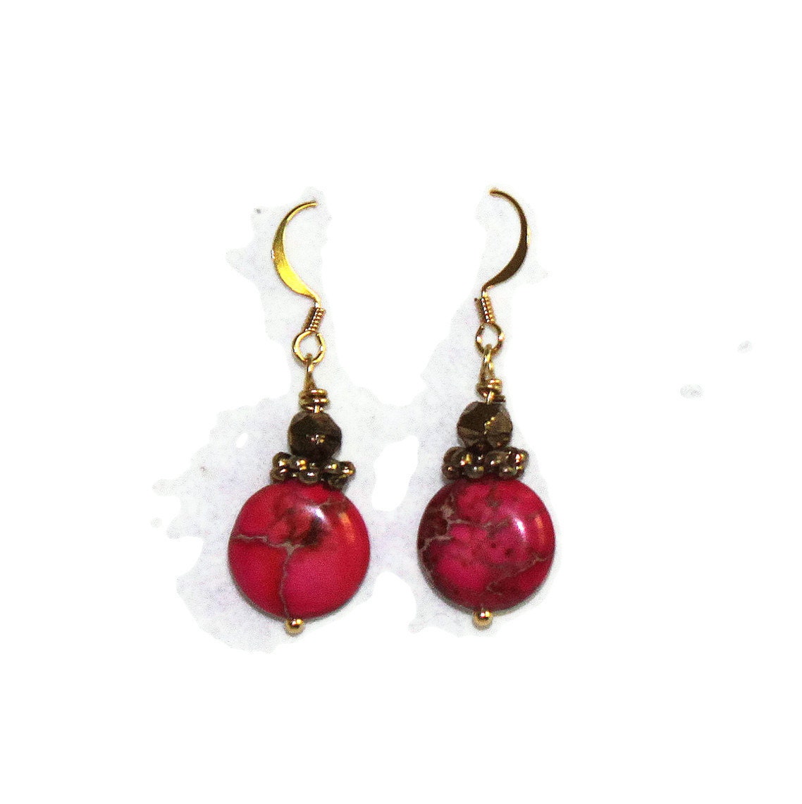 beaded earrings pierced red hot pink unique drop dangle-special for BNS only