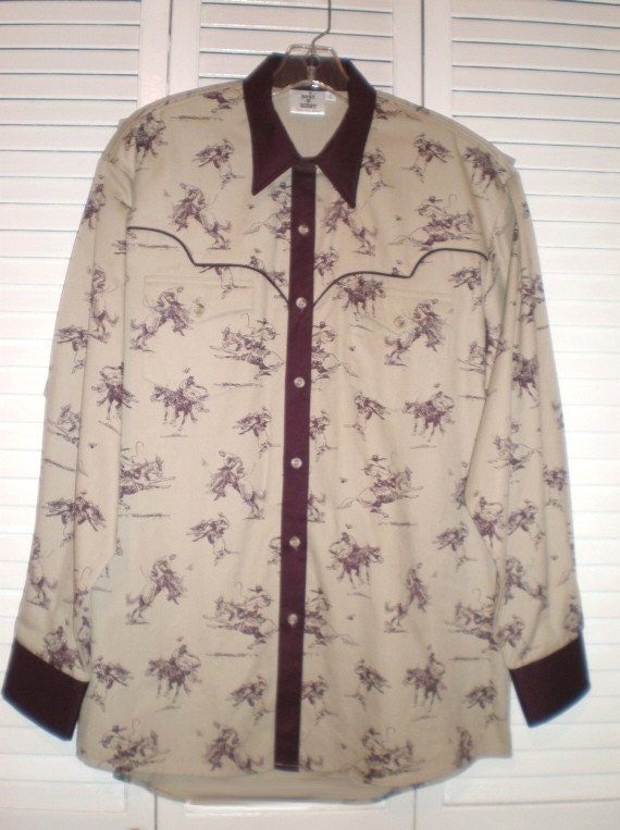 Lg -  New Mans Handmade Beige Western Shirt  - One of A Kind