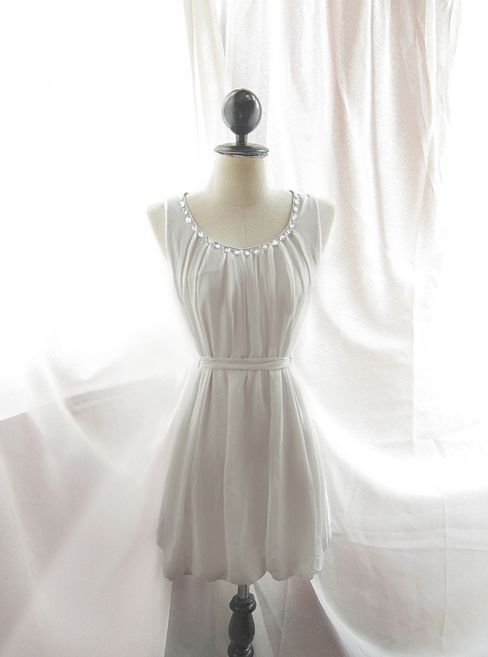 Marie Antoinette Romantic Gray Angel Bubble Hem Alice in Wonderland Misty Earl Dusty Petal Faux Gem Crystal Whimsical Chiffon Dreamy Dress