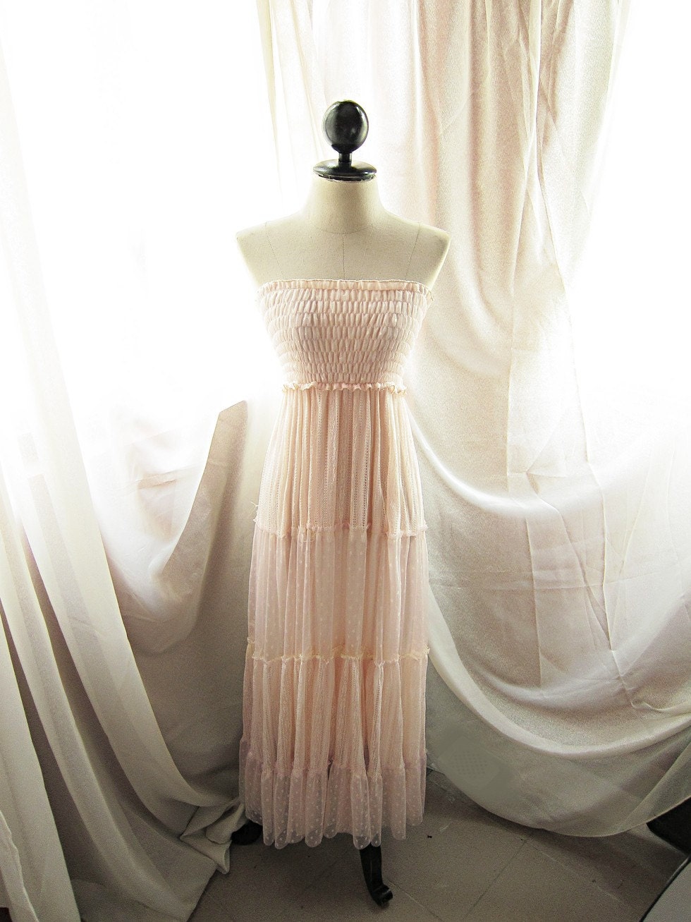 Chantilly Marie Antoinette Petal Rose Tea Dreamy Alice in Wonderland Misty Fantasy Jardin Long Maxi Victorian Lace Chiffon Smocked Dress