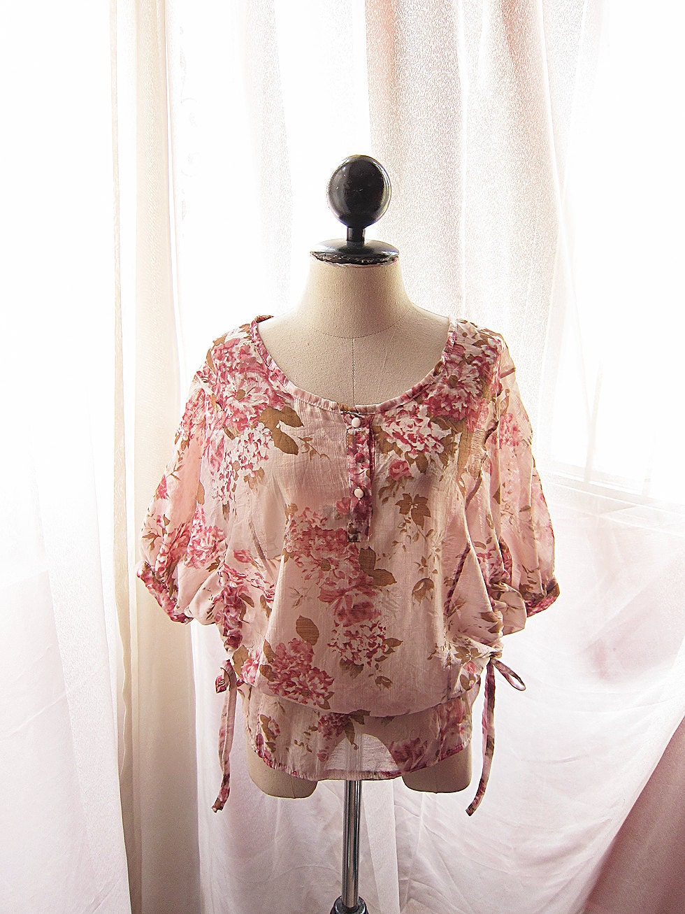Alice in Wonderland Romantic Blush Petal Marie Antoinette Sakura Shabby Chic Jane Austen English Rose Garden Sheer Tunic Top