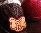 Wooden Embroidered Pendant - MY RED BOW - Hand Embroidery Jewelry