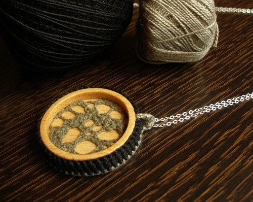 Wooden Lace Pendant - ROMANTIC OLIVE LACE - One of a kind piece