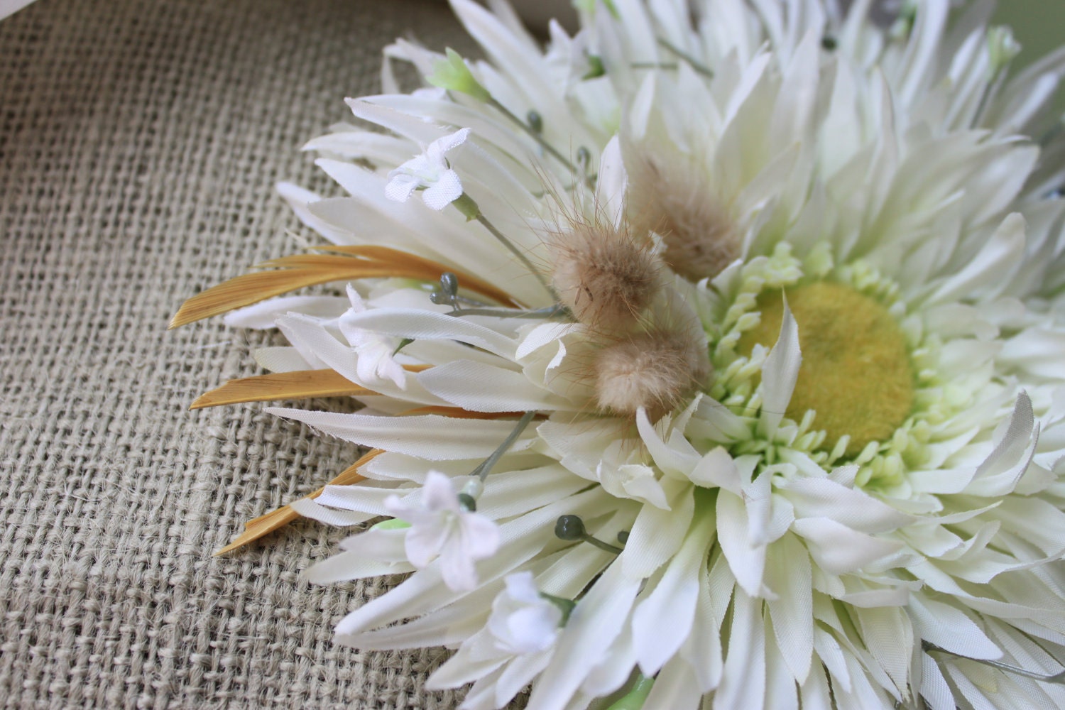 White and wheat flower wedding fascinator - MollysPurl