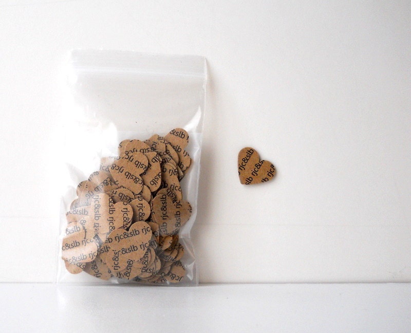 Custom Initials Confetti, 100 Kraft Paper Hearts - Wedding, Mini, Small, Decor, Party, Love, Paper, Sprinkle, Cute, Simple, Couple