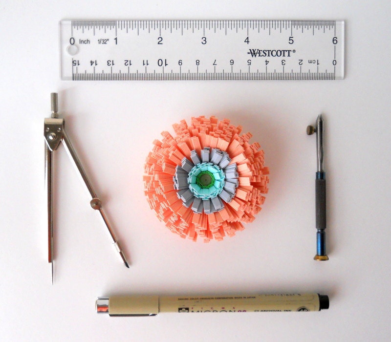 Magnet, Handmade Paper Flower - Peach, Teal, Turquoise, Gray, Grey, Lime Green, Pretty, Warm, Spring, Pastel, Pink, Hostess, Girlfriend