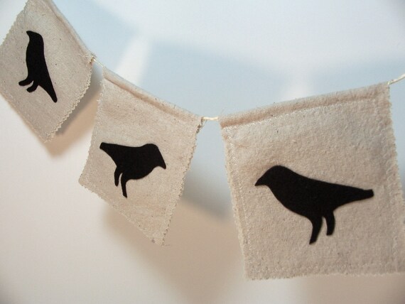Crow Raven Blackbird Handmade Fabric Banner Prayer Flags Wall Flags Bunting Home Decor Wall Decor