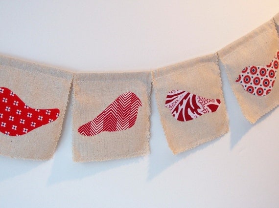 Red Birds Handmade Fabric Bunting Prayer Flags Wall Flags Home Decor Wall Decor Wall Hanging