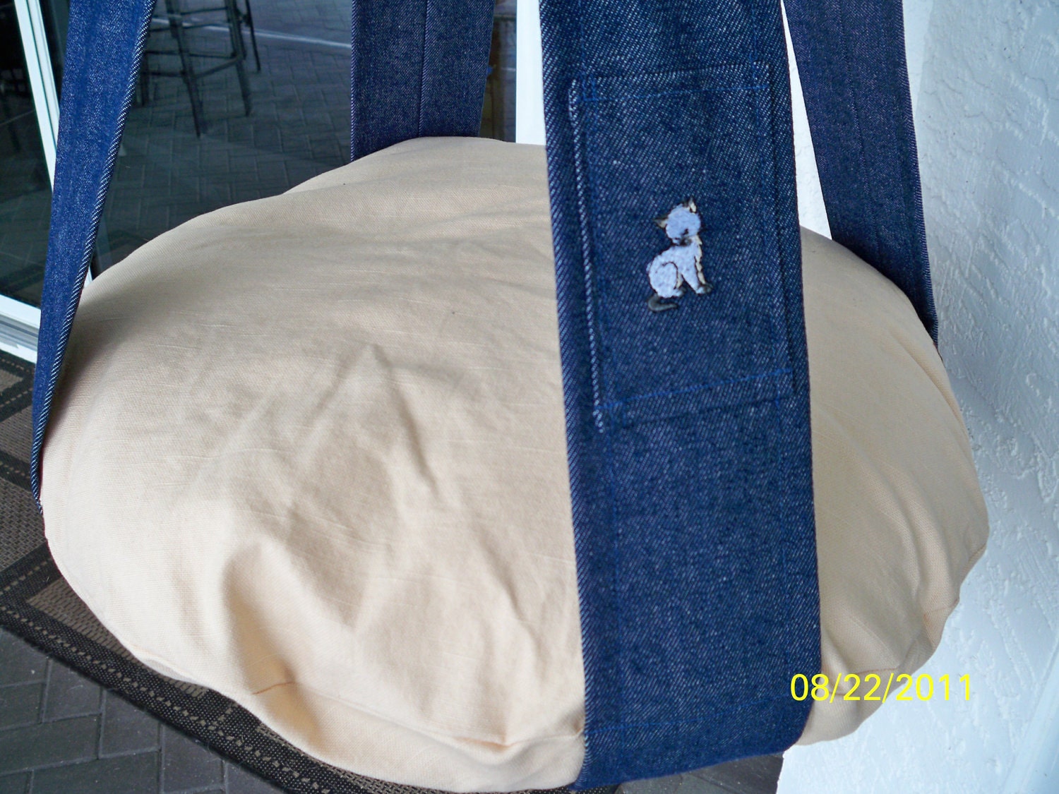 Single Kitty Cloud Cat Bed in Cream & Denim, Hanging Cat Bed