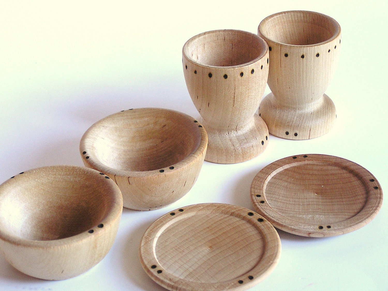 Waldorf- Wooden Toy Dishes- Cups, Plates and Bowl Set- Play Kitchen Set