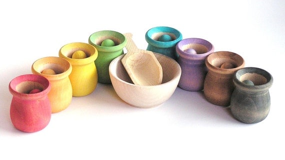 Wooden -Waldorf- Kids -Toy-Waldorf and Montessori Natural Wood Toy -Educational Rainbow Toy- SCOOP N SORT